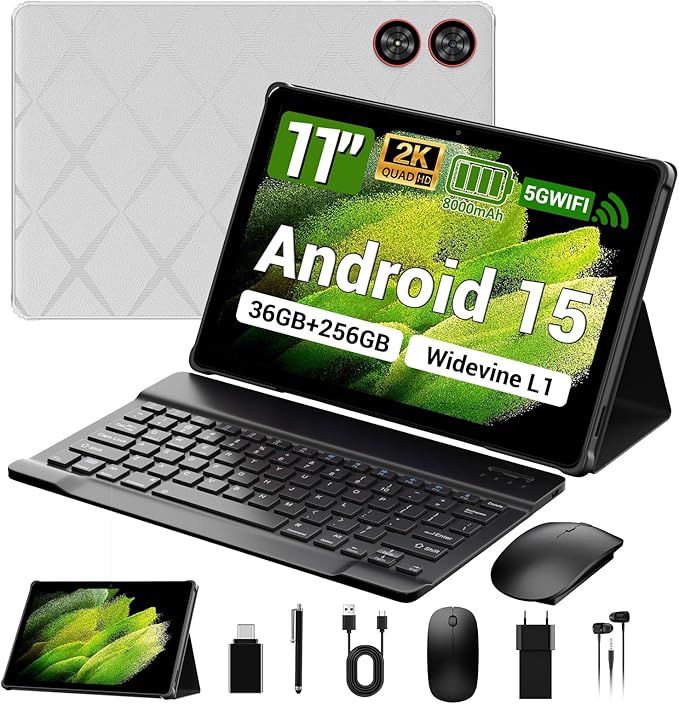 DEZLTID 2025 Tablet 11 inch Android 15 Tablets with Keyboard Stylus Mouse: 2K IPS Tablette (2000x1200), 36GB+256GB(2TB TF)-Gray