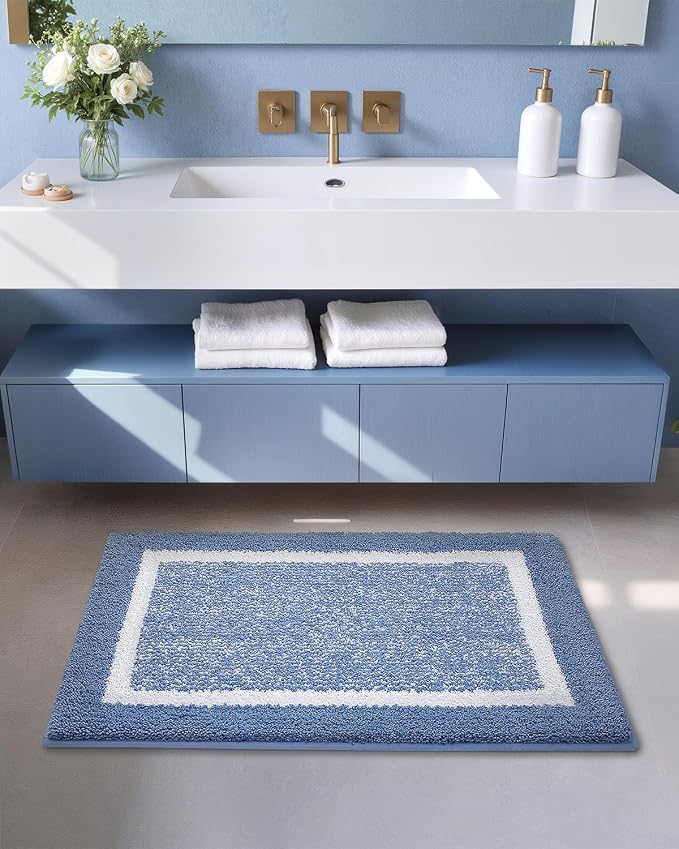 Color&Geometry Small Bath Mats for Bathroom Simple and Stylish, 16"x24" Light Blue Bathroom Rugs, Non Slip, Absorbent, Soft, Washable, Microfiber Bathmat Shower Mat Outside Shower