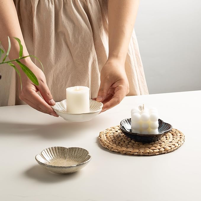 BEUNAIZER Ceramic Pillar Candle Holder Plates, Decorative Candlestick Holder, Tea Light Incense Santo Palo Holders, for Dinning, Party, Wedding, Birthday, Anniversary Decorations, 1pack (White)