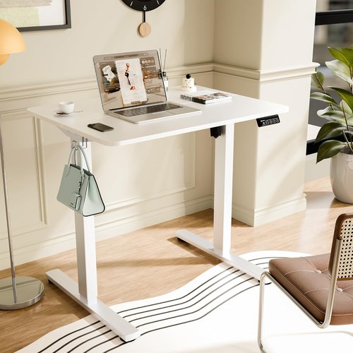 ERGOMAKER Electric Standing Desk - Height Adjustable Sit Stand Desk with Memory Preset | 31.5" x 23.6" White Frame