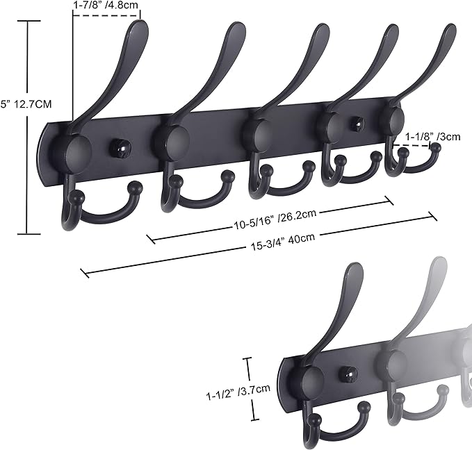 Dseap Coat Rack Wall Mounted - 5 Tri Hooks, Heavy Duty, Stainless Steel, Metal Coat Hook Rail for Coat Hat Towel Purse Robes Mudroom Bathroom Entryway, Rose Gold
