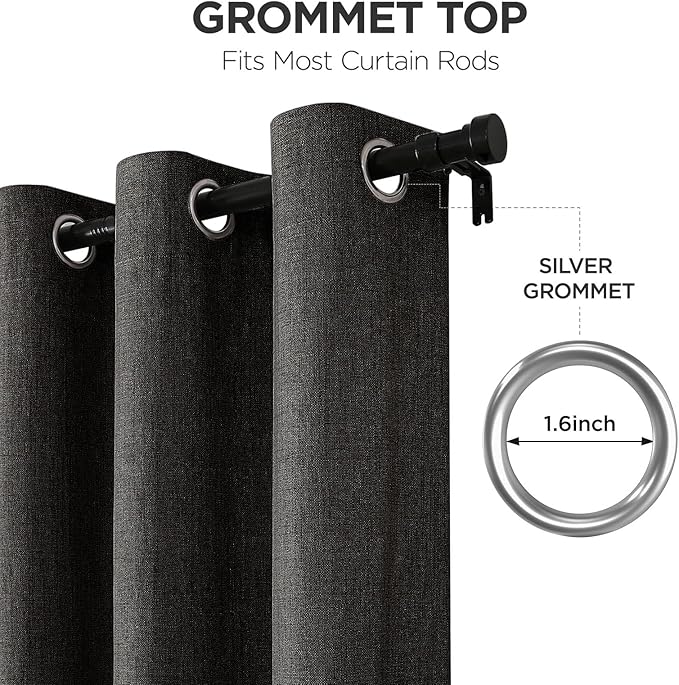 Joydeco Blackout Curtains 90 Inches Long 2 Panels Burg, Room Darkening Curtains for Bedroom, 100% Black Out Textured Thermal Drapes Privacy Protection 2 Panels Set(W52 x L90 Inch, Charcoal Grey)