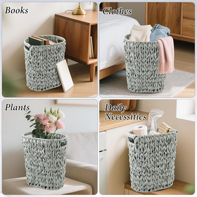 Bathroom Accessories Set, 25PCS Wicker Bathroom Accessory Set with Shower Curtain, Bath Mat, Soap Dispenser, Handwoven Trash Can & Rattan Tissue Box ((Sage Green, Bath Set+Shower Curtain+Rugs)