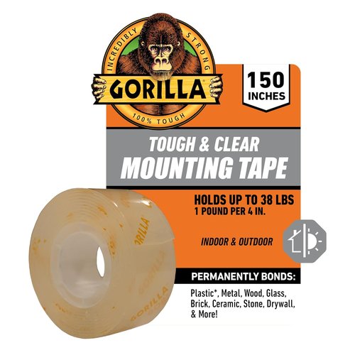 Gorilla Tough & Clear Double-Sided Mounting Tape - Weatherproof, 1" x 150" for Indoor/Outdoor Use
