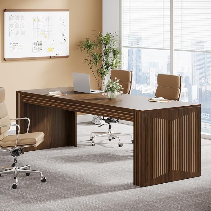 Tribesigns 79-Inch Extra Long Desk, Two Person Double Desk for Home Office, Wooden Long Computer Desk Writing Table for Office, Dark Brown