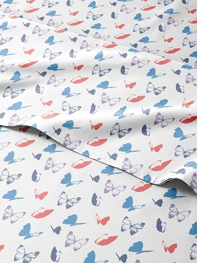 Kids Twin Size Butterfly Bed Sheets - 3 Piece Butterfly Sheet Set - Insect Themed Bedding - Soft, Cute & Cozy - Breathable & Machine Washable - Whimsical Bed Set for Boys, Girls, Teens and Toddlers