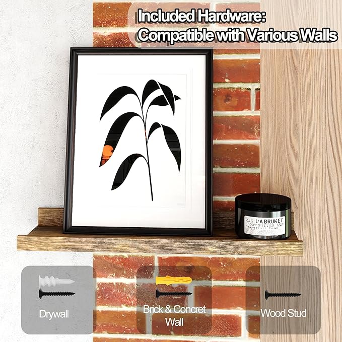 Floating Shelves for Wall Decor, Wall Mounted Wood Storage Shelf for Bedroom, Living Room, Bathroom, Kitchen, Nursery, Rustic Display Picture Ledge Shelf with Lip Set of 2-16 Inches, Brown