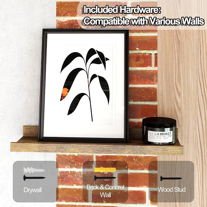Floating Shelves for Wall Decor, Wall Mounted Wood Storage Shelf for Bedroom, Living Room, Bathroom, Kitchen, Nursery, Rustic Display Picture Ledge Shelf with Lip Set of 2-14 Inches, Brown