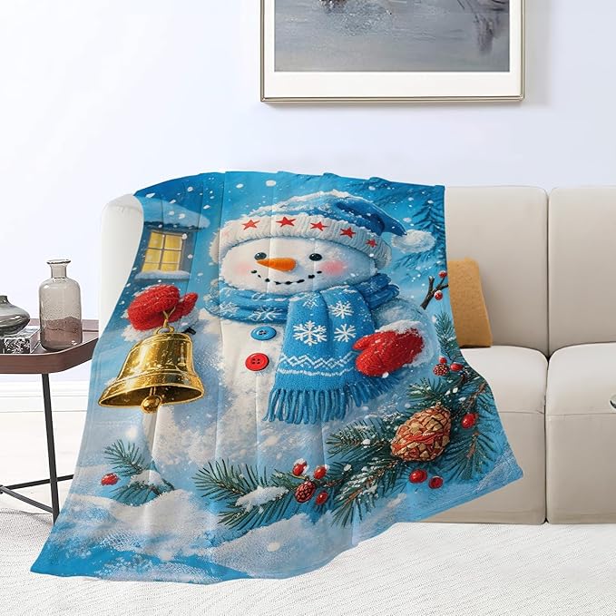 Snowman Blanket Christmas Throw Blanket Winter Snow Soft Cozy Fleece Fuzzy Stuffed Plush Flannel Gifts for Girls Women Boys Kids Adults 50"X60"