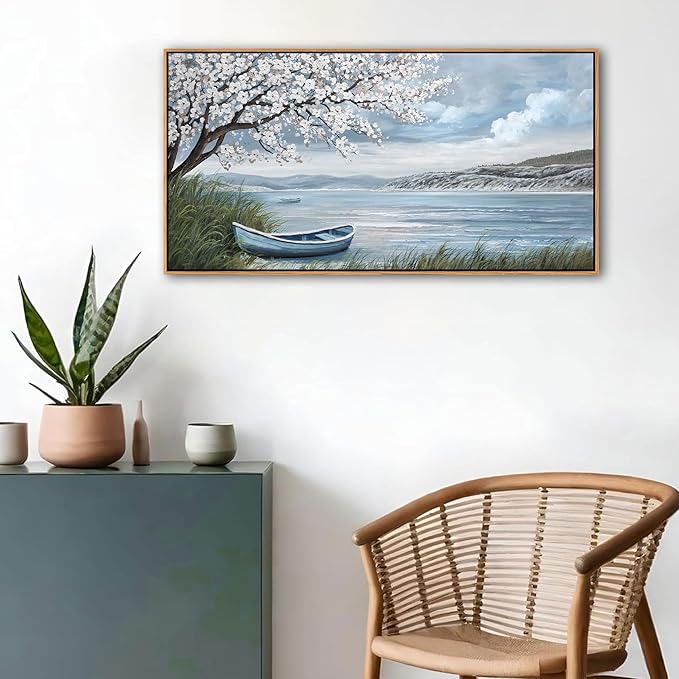 KLAKLA Large Canvas Art Plum Blossom Lake White Wall Decor Living Room Bedroom Picture Over Bed Framed Artwork for Wall Modern Canvas Paintings Office 20x40 Inches