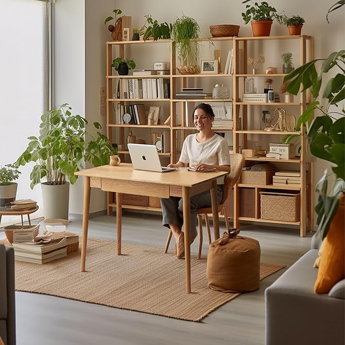 100% Solid Oak Wood Home Office Desk, Writing Computer Desk with Drawer for Home Office Sturdy Writing Workstation 39"
