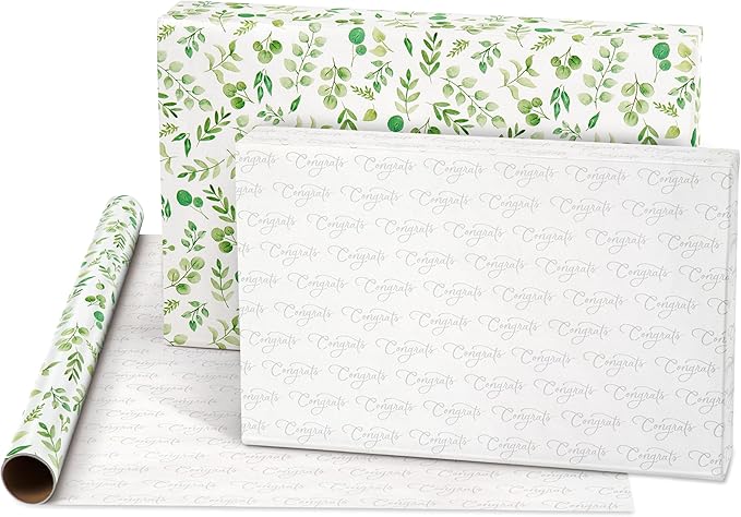 American Greetings 160 sq. ft. Reversible Wrapping Paper Bundle for Weddings, Bridal Showers and All Occasions, Greenery and Love Text (4 Rolls, 30 in. x 16 ft.)