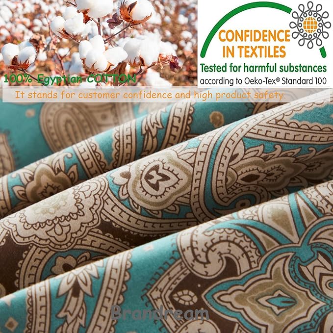 Brandream Boho Paisley Print Luxury Bedding Bohemian Damask Medallion King Size Sheet Set 800TC Egyptian Cotton Sateen Deep Pocket, 4 Piece, Taupe