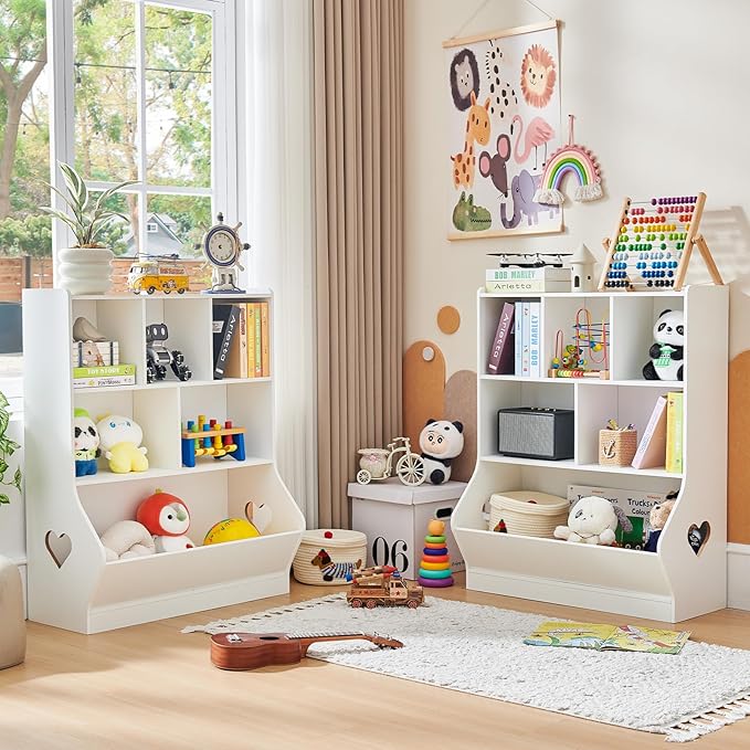 Lerliuo Kids Toy Storage Organizer, 3 Tier Children Small Bookcase and Bookshelf, Toddler 7 Cubby Toy Storage Cabinet, Toy Shelf for Playroom, Bedroom, Living Room, Nursery, School 29.53'' H (White)