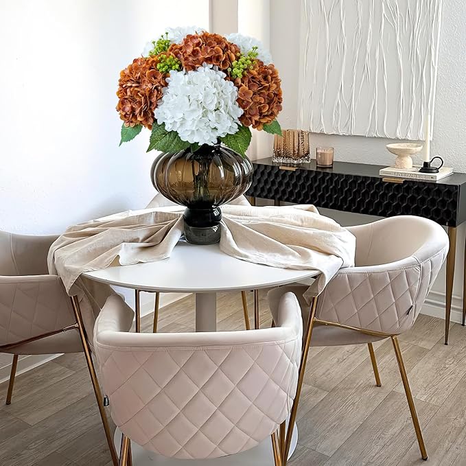 Fall Hydrangea Artificial Flowers, 3Pcs 21” Raw Umber Brown Latex Real Touch Flowers, Faux Silk Flowers Fake Artificial Hydrangeas with Stems for Bouquet Table Centerpieces Halloween