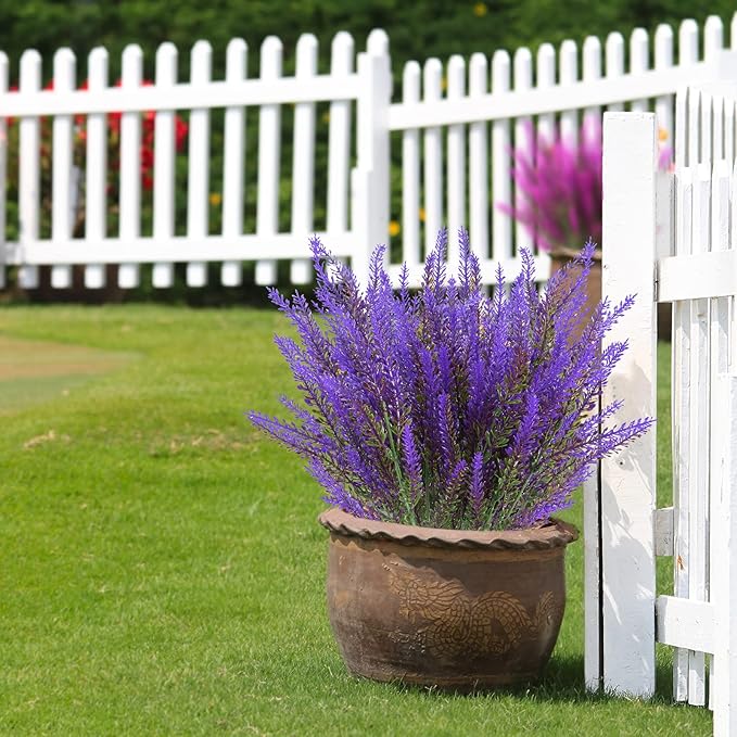 Artificial Lavender Flowers 12 Bundles Outdoor UV Resistant Fake Flowers No Fade Faux Plastic Plants Garden Porch Window Box Decorating (Purple)