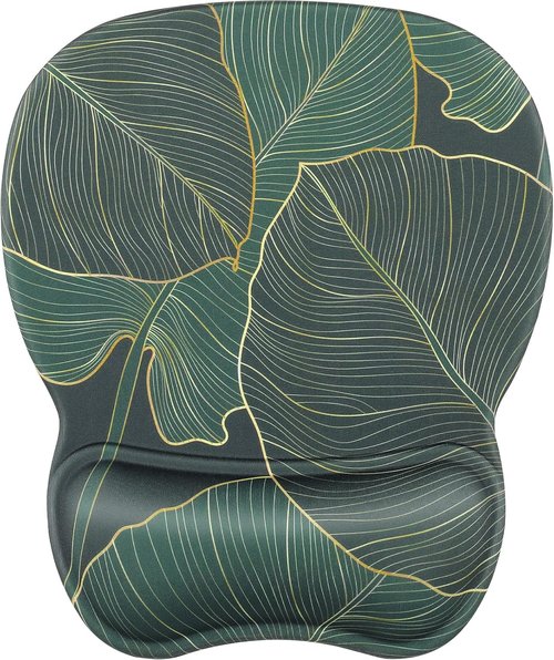 MROCO Ergonomic Mouse Pad - Gel Wrist Rest for Comfort & Pain Relief | 9.4 x 8.1 in, Green Leaves