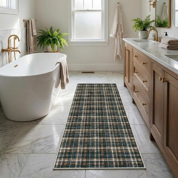 Washable Runner Rug 2x10 Modern Bathroom Rugs Non Slip Kitchen Rugs with Rubber Backing Entryway Rug Soft Non Shedding Stain Resistant Carpet for Laundry Hallway Bedside 2'x10'