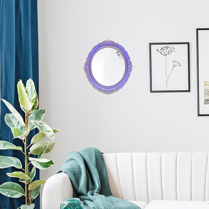 YCHMIR 14.8 x 13.1 inch Oval Wall Mirror Vintage Style (Purple)