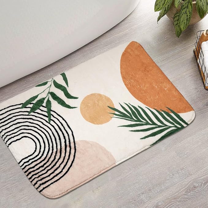 Bathroom Rugs Non-Slip Boho Bath Mat, Small Cute Bath Mat Soft Washable Bath Rug for Bathtub Boho Bathroom Decor