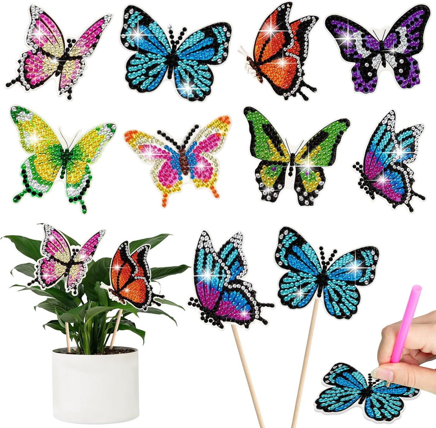 Wivico Butterfly Diamond Art Kits - 8 Pcs for Adults | Small Butterfly Stakes for Garden Decor