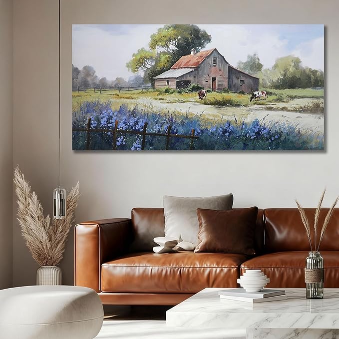 Ardemy Farmhouse Barn Canvas Wall Art for Living Room Extra Large Farm Cow Pictures Paintings Wall Decor Vintage Artwork Bedroom Dining Room Home Office, 58"x29"