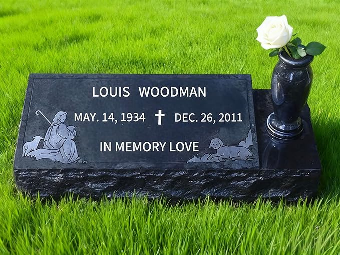 Black Granite Headstone with Vase for Memorialization,headstones for Graves Granite Memorial Stone 22X8X3inch