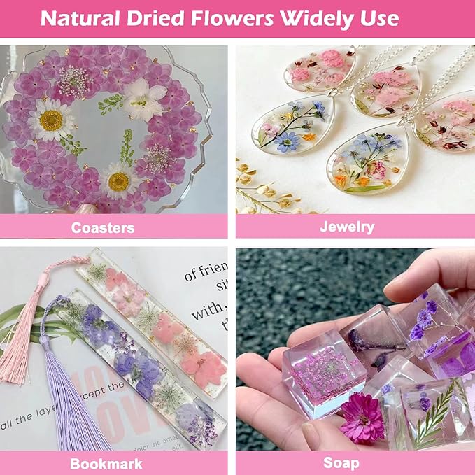 30Pcs Dried Pressed Natural Flowers for Resin Molds Real Pressed Flowers Dry Leaves Bulk Natural Herbs Kit for DIY Scrapbooking Art Crafts Jewelry Molds Candle Soap Making Nails Decor (Yellow+ Pink)