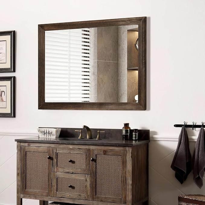 CULER Rustic Wood Wall Mirror for Bathroom,Rectangle 30 x 40 inch Hanging Vanity Mirrors with Wooden Frame for Living Room,Bedroom,Entryway (30x40 inch, Vintage Light Brown)