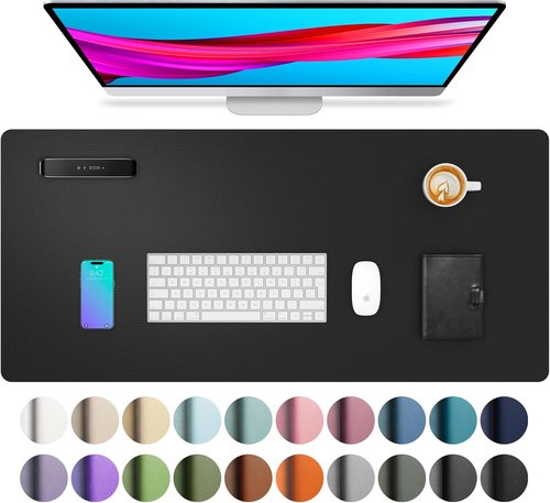 Aothia Desk Pad Protector - Non-Slip Waterproof PU Leather for Office & Home | 23.6" x 13.7", Black