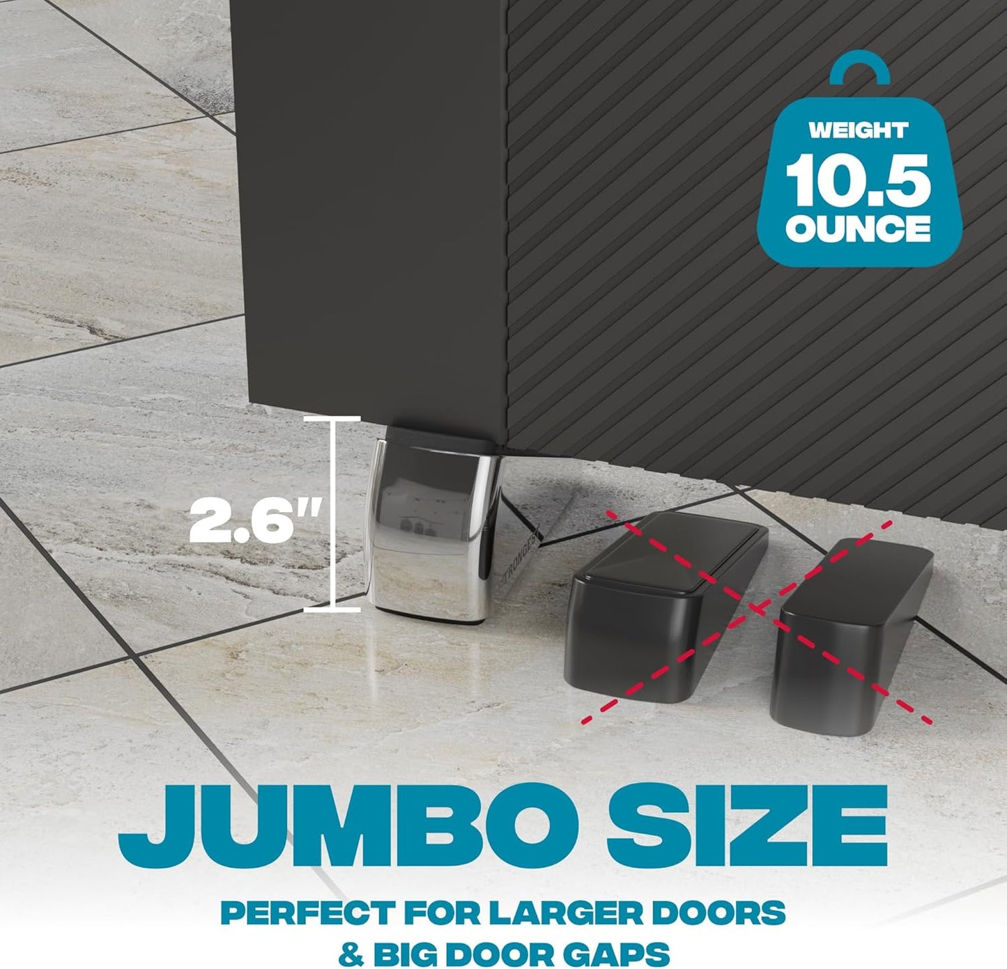 Strongest Home XL Heavy Duty Door Stoppers - Durable Rubber Wedge with Superior Grip for Large Gaps, 5-Inch Long - Chrome Finish