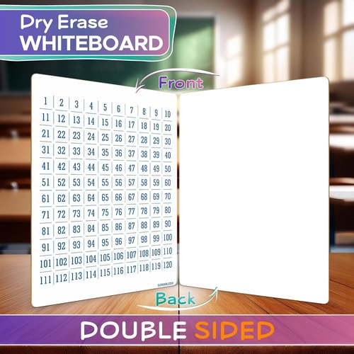 SCRIBBLEDO Dry Erase Number Chart - 100-Chart Whiteboard for First Grade Math | 9”x12” Size