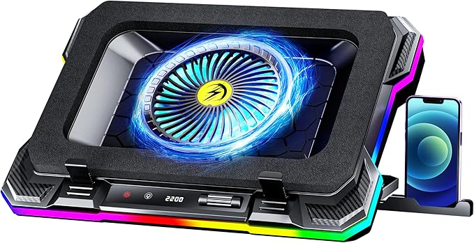 KeiBn Gaming Laptop Cooling Pad, Laptop Cooler with 5.5inch Cooling Fan, Rapid Cooling Fan Laptop 15.6-19.3inch, Infinitely Variable Speed, 7 Height Stands, 2 USB Ports-K1 5V