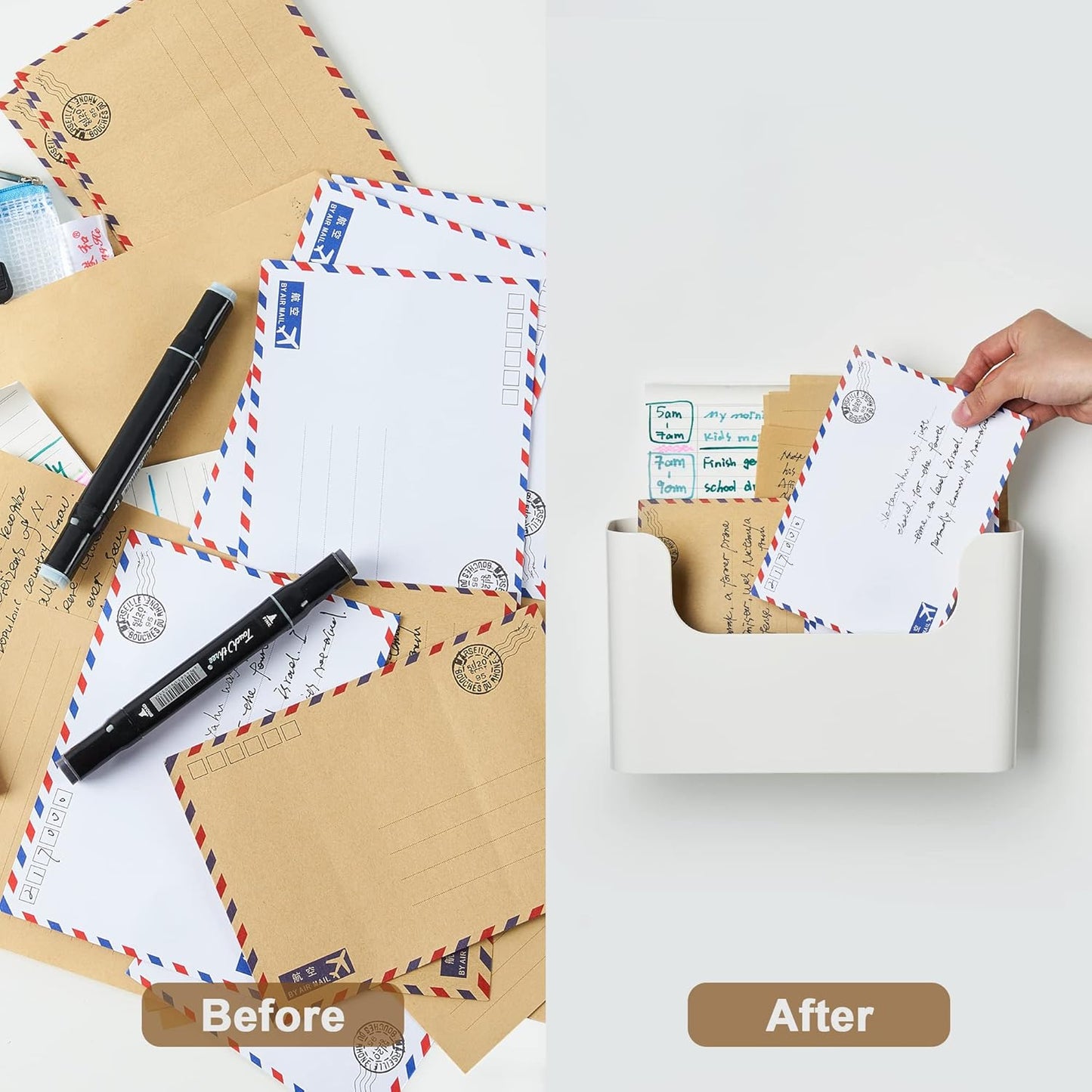 YOHOM Wall-Mounted File Holder - No Drilling Adhesive Organizer for Mails & Magazines | White, Single Pocket