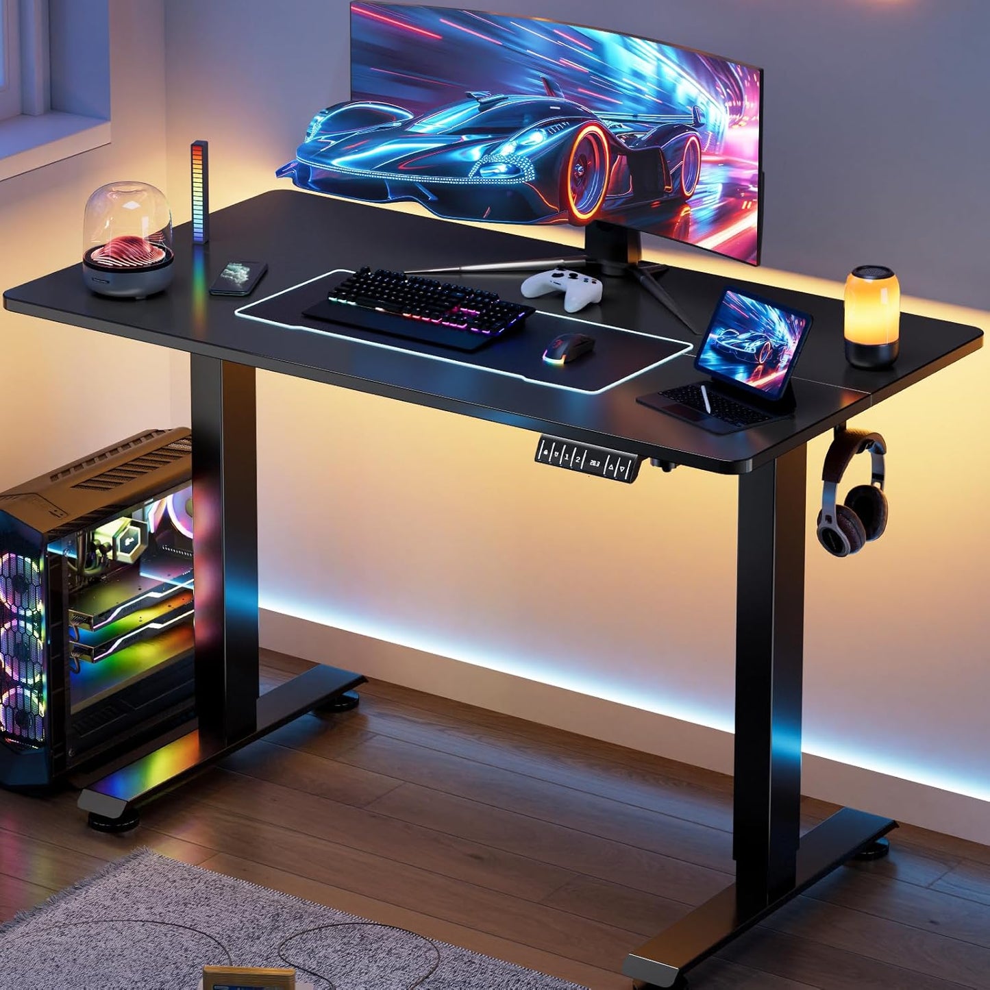 Veken Electric Standing Desk - Height Adjustable 47.2 Inch Wood Desktop | Ideal for Home Office & Gaming