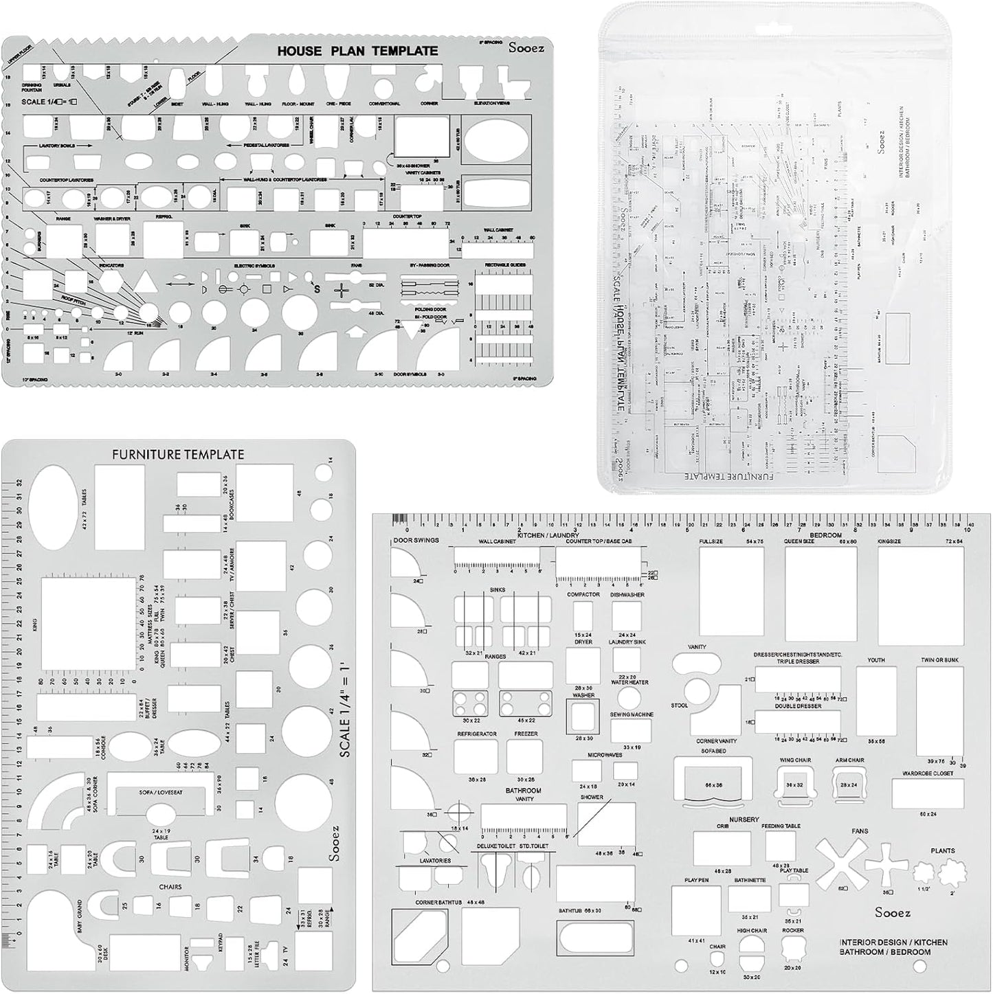Sooez Architectural Templates - House Plan & Interior Design Drafting Tools | Set of 3
