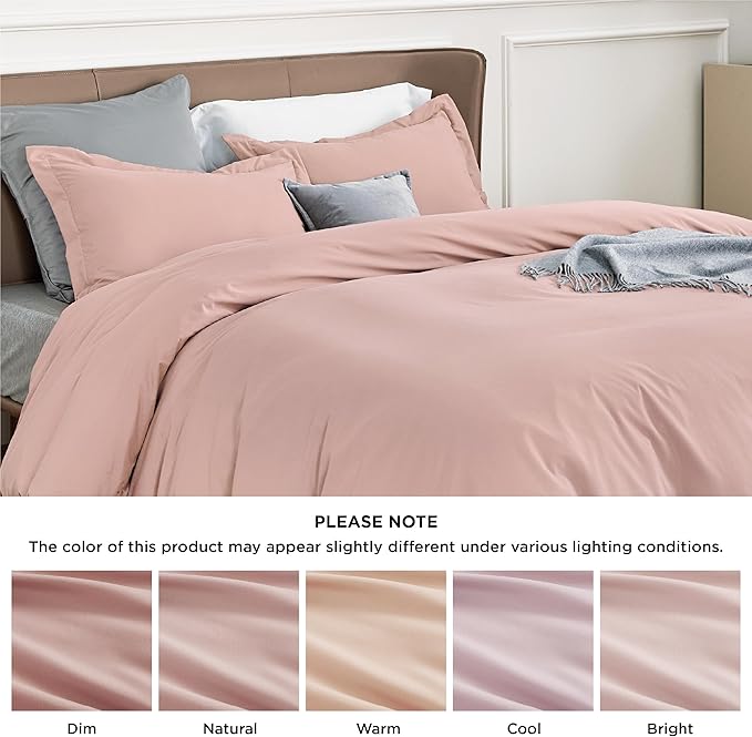Bedsure Duvet Cover Queen Size - Soft Double Brushed Bedding Set for Kids & Adults, Zipper Closure, 3 Pieces, Includes 1 Duvet Cover (90"x90") & 2 Pillow Shams, NO Comforter, Pale Blush