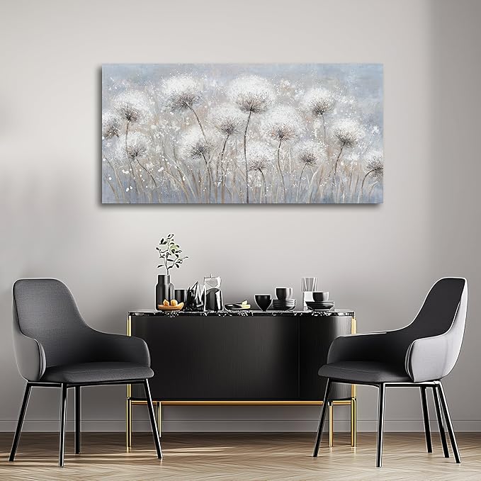 Belmrxne Floral Canvas Wall Art White Wall Decor Aesthetic Artwork Dandelion Canvas Painting for Living Room Bedroom Dining Room Office Home Decor 20x40 inch