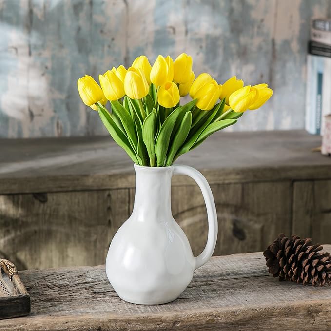 20pcs Yellow Artificial Tulip Flowers, Silk Fake Flowers 13" for Mother's Day, Easter, Valentine’s Day Gifts in Bulk, Home, Kitchen, Wedding Decorations