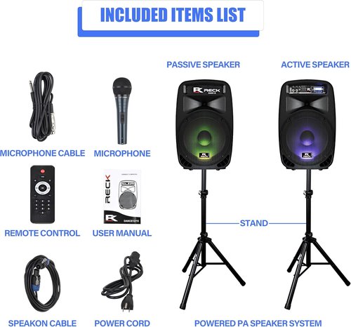 Proreck Dance 15 Portable PA Speaker System - 2000W 15-Inch Bluetooth & USB with Remote Control & LED Light