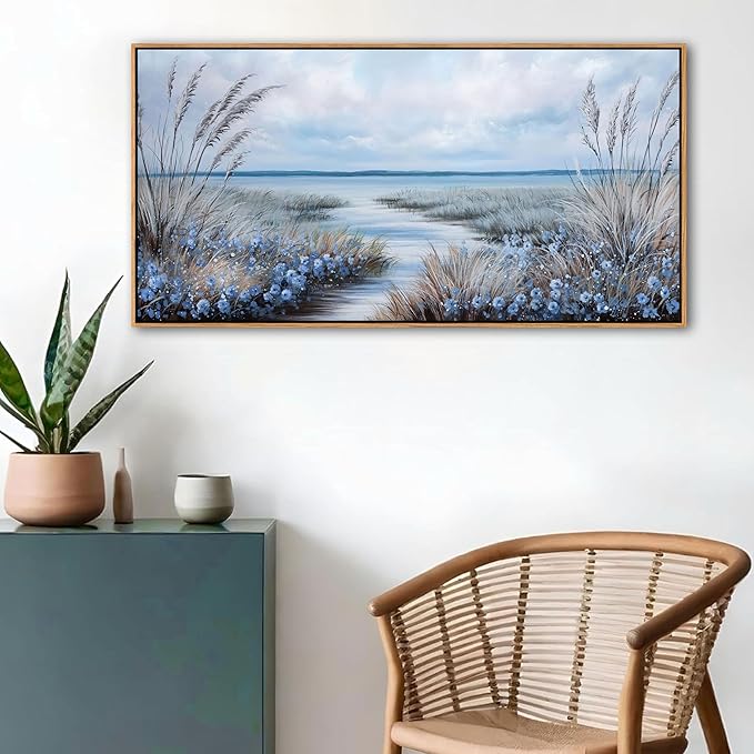 KLAKLA Beach Wall Art for Living Room 40x20 Inches Blue Ocean Wall Paintings Sea Wave Canvas Picture Artwork Modern Poster Bedroom Office Home Decor