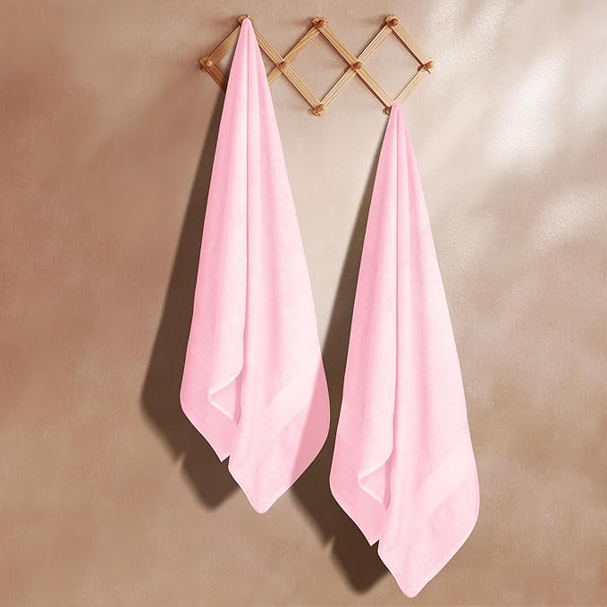 GLAMBURG Premium Cotton Oversized 2 Pack Bath Sheet 35x70-100% Pure Cotton - Ideal for Everyday use - Ultra Soft & Highly Absorbent - Machine Washable - Pink