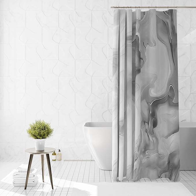 Mocsicka Shower Curtains for Bathroom, Grey Marble Shower Curtain for Bathroom, Abstract Gray and White Shower Curtain Modern Art Decor Waterproof Bath Curtain for Modern Bath Decor, 72 X 72 Inch