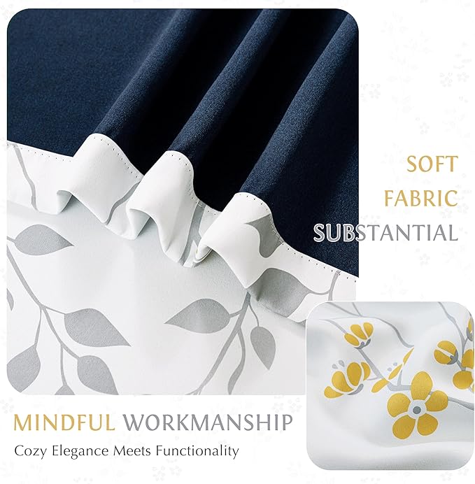 Beauoop Floral 100% Blackout Curtains 84 Inch Length 1 Panel for Patio Sliding Door Extra Wide Yellow Grey Flower Patterned Divider Room Darkening Thermal Soundproof Grommet Window Drapes, 100x84x1