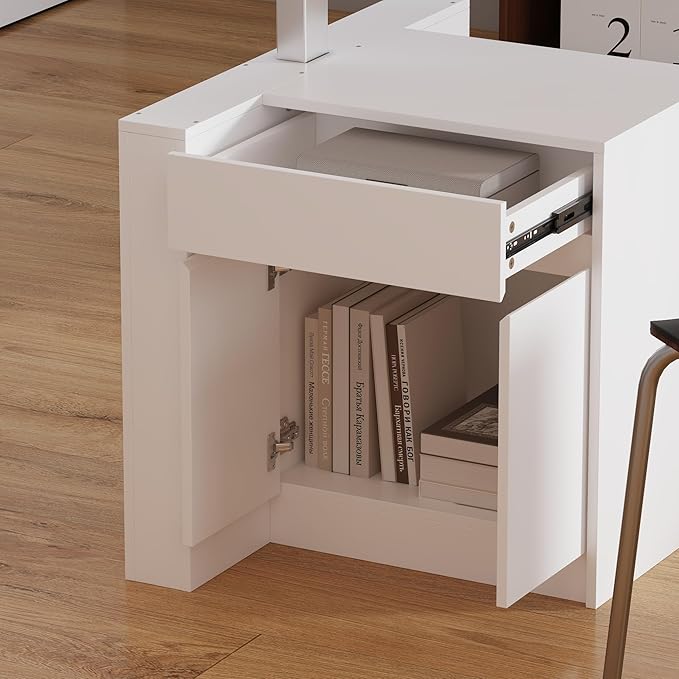 MOUMON 70.9” Electric Standing Desk with Drawer, Height Adjustable Executive Computer Desk with File Storage for Home Office, Sit Stand Desks, White, 70.9”W x 31.5”D x 29.5”-44.1”H