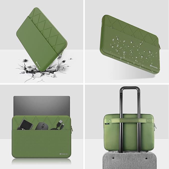 Smatree Laptop Sleeve for 14 inch MSI Modern 14/Summit E14 Flip Evo/Summit E14 Evo/Prestige 14H/Prestige 14 Evo, Protective Laptop Case with Pocket, YKK Zipper, Shockproof Design, Green (E425G)