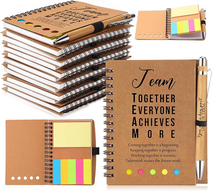 Jetec Inspirational Notebooks Bulk Spiral Notebook with Sticky Notepad Motivational Pens Valentines Day Gifts for for Employee Coworker Nurse Staff Teacher Nurse Volunteer(12 Sets,Team)