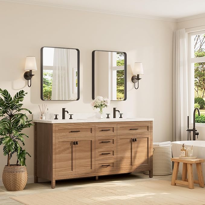 TETOTE Black Framed Bathroom Mirror, 24 x 30 Inch Matte Metal Frame Vanity Mirror, Modern Farmhouse Wall Mounted Rectangle Mirror (Horizontal/Vertical)