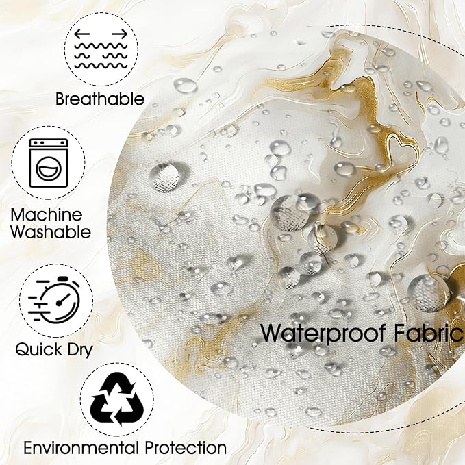 Mocsicka Shower Curtains for Bathroom, Gold Marble Shower Curtain for Bathroom, Abstract Gold and White Shower Curtain Modern Art Decor Waterproof Bath Curtain for Modern Bath Decor, 72 X 72 Inch