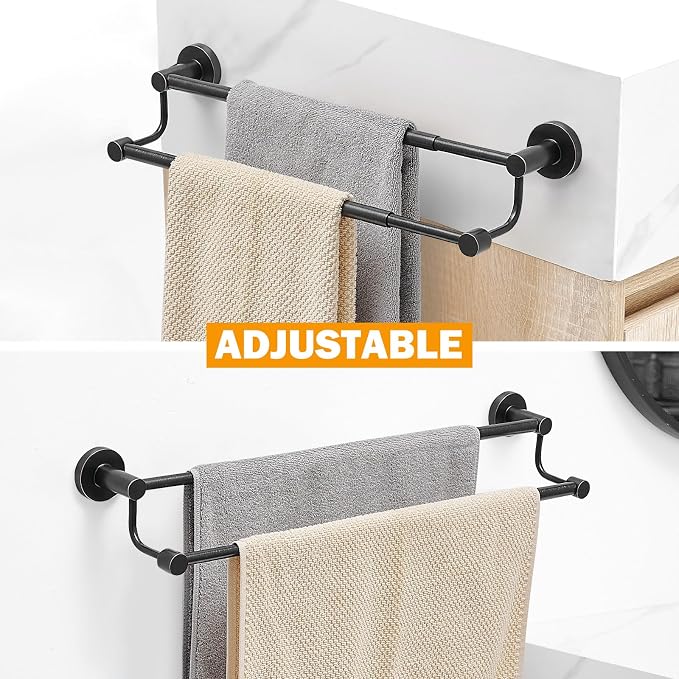 BESy Adjustable 16-26Inches Double Bath Towel Bar for Bathroom SUS304 Stainless Steel Towel Holder, Hotel Style Wall Mount with Screws Hand Towel Bar Towel Rack Rod Hanger, Oil Rubbed Bronze